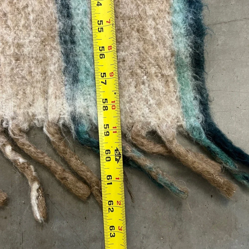 Broyhill Throw Blanket Brown Striped Acrylic Poly Wool Blend Tassel‎ Fringe Soft